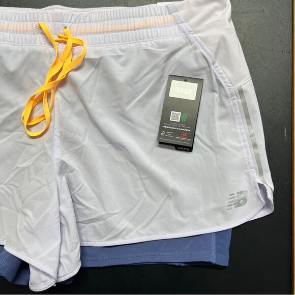 New Balance Libra Printed Impact Run 2in1 Shorts in White and Yellow 0657 - Picture 3 of 14